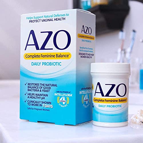 AZO COMPLETE FEMININE BALANCE DAILY PROBIOTICS FOR WOMEN, CLINICALLY PROVEN TO HELP PROTECT VAGINAL HEALTH, BALANCE PH AND YEAST, NON-GMO, 30 COUNT