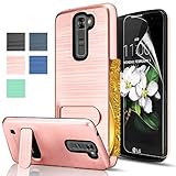 LG Tribute 5 / LG K7 / LG Treasure LTE Case With HD Screen Protector,AnoKe [Card Slots Holder][Not Wallet] Kickstand Hard Plastic PC TPU Soft Hybrid Shockproof Case For LG Tribute 5/K7 KC1 Rose Gold