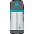 Thermos Foogo Vacuum Insulated Stainless Steel 10-Ounce Straw Bottle, Charcoal/Teal