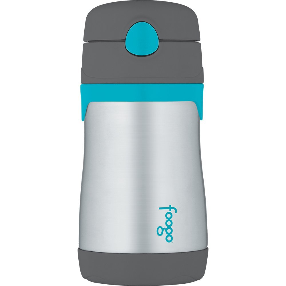 Thermos Foogo Vacuum Insulated Stainless Steel 10-Ounce Straw Bottle, Charcoal/Teal