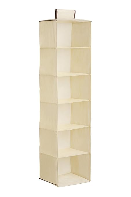 Livivo Cream 6 Shelf Hanging Canvas Wardrobe Storage Unit With