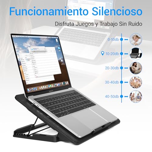 JDF3CISH Ventilador para Laptop y Base Enfriadora con 6 Ventiladores Silenciosos, Soporte Ajustable para Laptop Gamer 12-17.3", Cooling Pad con 5 Alturas, Soporte para Celular y Dual USB