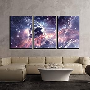 3 Piece Canvas Wall Art - Plasmatic Nebula, Deep Outer Space Background with Stars - Modern Home Art Stretched and Framed Ready to Hang - 16"x24"x3 Panels