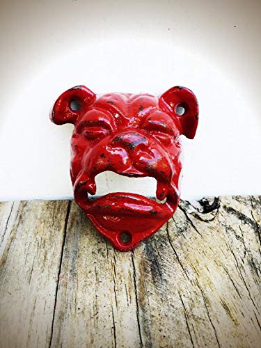 Crimson Red English Bulldog Wall Mount Cast Iron Bottle Opener - Rustic Man Cave Bar Decor - Unique Gift for US Marine