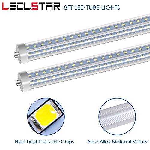 LED Light Tube 8FT, T8 T10 T12 LED Tubes, 72W Single Pin FA8 Base 270 Degree V Shaped LED Chip Bulbs, Dual-End Powered, Ballast Bypass, Fluorescent Replacement, 6500K|7200Lumens, Clear - 4 Pack