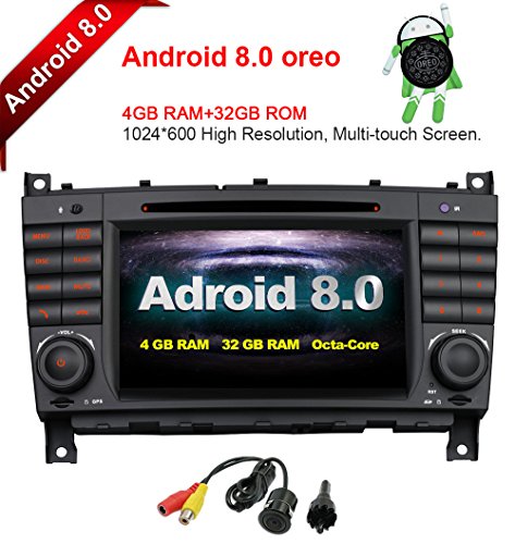MCWAUTO for Mercedes Benz W209 W203 C320 C350 7 Inch Android 8.0 Multi Touch Screen Car Stereo Radio DVD Player GPS Screen Mirroring Function OBD2 Octa-Core 4G RAM 32GB ROM with Rear View Camera