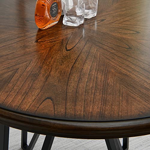 Solid Wood Round Bar Table, Large Counter Table with Sturdy Cross Metal