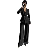 Skbue Pant Suits for Women Dressy 2 Piece Womens Pantsuit Long Sleeve Lapel V-Neck Formal Outfit for Wedding Guest