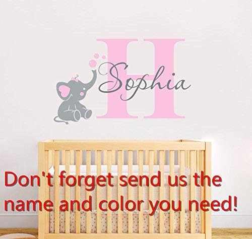Custom Personalized Name Color Baby Elephant Removable Art Vinyl Wall Sticker for Kid Boy Girls Room Nursery Decoration@Design_6_pls_Send_us_The_Name