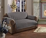 Elegant Comfort QUILTED FURNITURE PROTECTOR for Pet Dog Children Kids -2 TIES TO STOP SLIPPING OFF Treatment Microfiber As soft as Egyptian Cotton, Gray Sofa