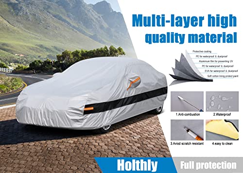Holthly Waterproof Outdoor Car Cover, 10 Layer Car Cover, Sun and Dust Protector Cover, Car Layer Suitable for Audi A6 A7, BMW 5 Series, Mercedes E Class, CLS, etc. C8 Silver