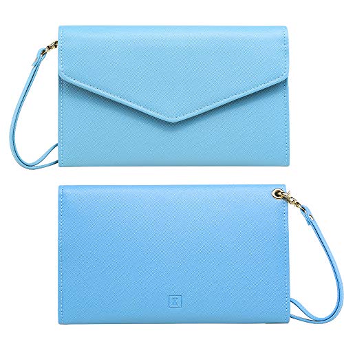 Krosslon Rfid Passport Holder Wristlet Travel Wallet Trifold Documents Organizer Slim Purse, Fit US UK CA Passport Cover Best Traveling Accessories for Women, Sky Blue(3#) - Thumbnail 7