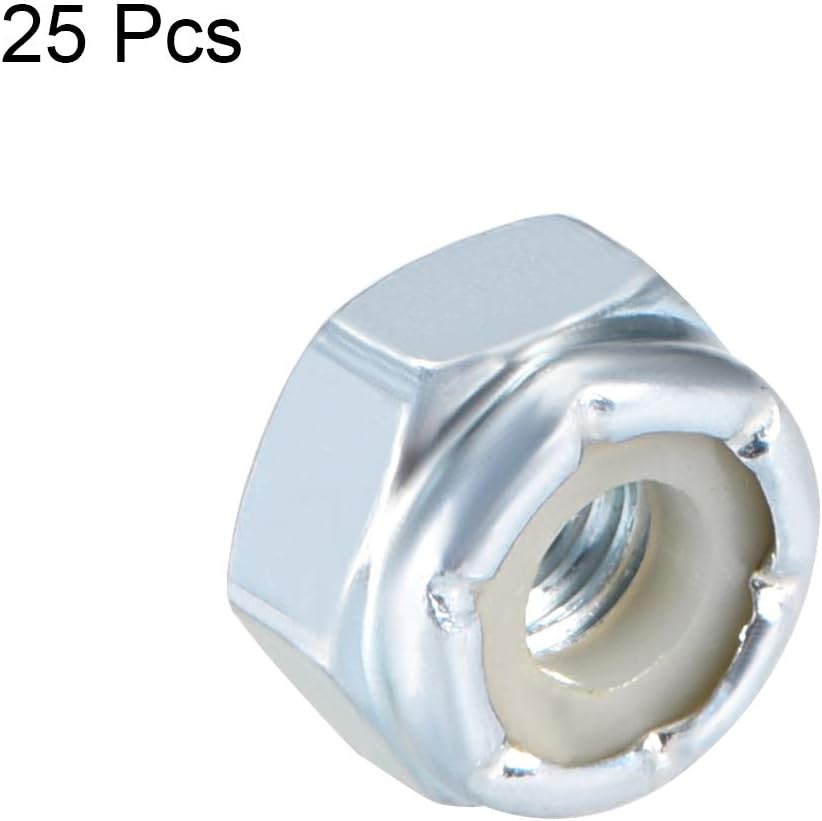 sourcing map 10#-32 Nylon Insert Hex Lock Nuts, Carbon Steel White Zinc Plated, Pack of 25 - Image 4