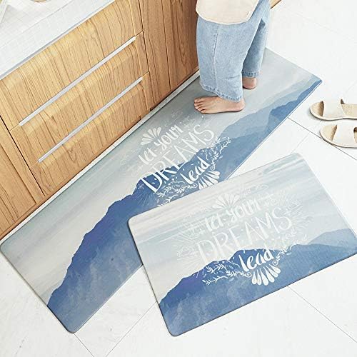 Creative ingenuity 2pcs Marbling Kitchen Mats Doormat Runner Rugs Sets - Non Slip Anti Fatigue Antifouling Easy Wash 100% PU, 18"x29" &18"x59"(Dreams)