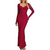 HTZMO Women Fall Long Sleeve Bodycon Maxi Dress Sexy V Neck Wedding Guest Formal Party Elegant Long Dresses