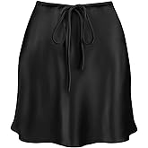 Women's Drawstring Satin Mini Skirt High Waisted Elegant Casual A-Line Flared Silk Short Skirts for Women