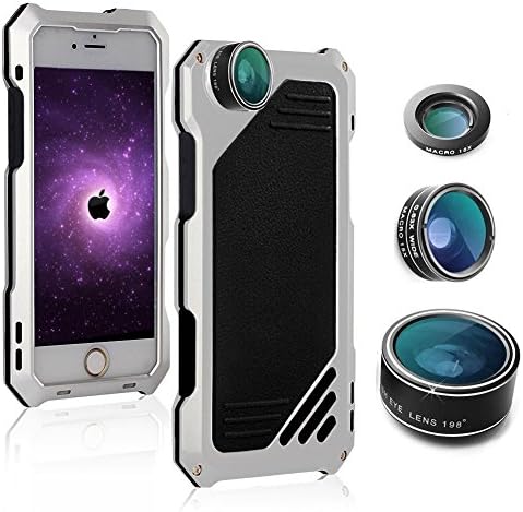 JINGANGYU For iPhone 6/6 Plus/6S/6S Plus/7/7 Plus 8/ 8 Plus Phone Case Screen Protector Shockproof Water Resistant Dustproof High Impact Aluminum Alloy Case With 3 Separated Camera Lens Kit (8 silver)