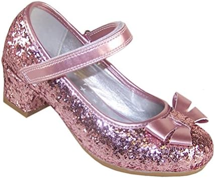 Girls Childrens Pink Sparkly Glitter Party Low Heeled Mary Jane Special Occasion Shoes Wedding Bridesmaid