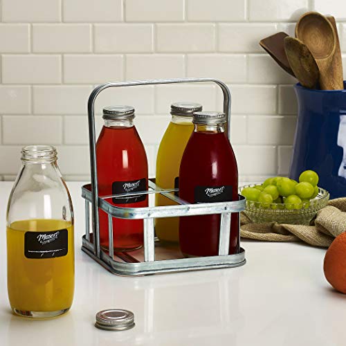 Mason Craft & More Drinkware Collection- Durable Glass Leak Proof Beverage Glassware, 5 Piece Milk Bottle Set with Caddy - Thumbnail 5