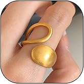 Chunky Thumb Rings For Women, Asymmetric Wire Drawing Hollow Teardrop Curve Geometry Open Adjustable Non Tarnish Minimalist Statement Jewelry Gift