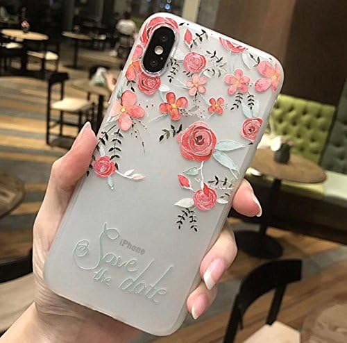 iPhone X Soft Case,LuoMing 3D Emboss Beautiful Flower Pattern Slim fit Shock-Absorbing Soft Rubber Clear TPU Skin Cover Case for iPhone X 5.8inch(2017) (Red Rose)