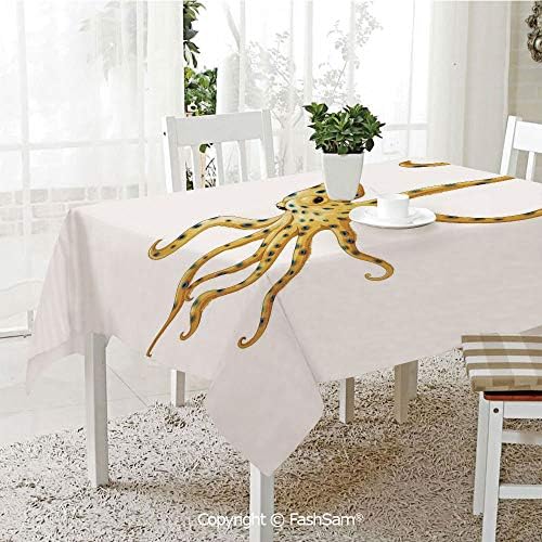 AmaUncle 3D Dinner Print Tablecloths Blue Ringed Octopus Illustration Deadly Dangerous Creatures of The Sea Marine Wildlife Table Protectors for Family Dinners (W55 xL72)