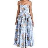 Lexamen Women's Casual Bohemian Floral Printed Strapless Backless Beach Party A-Line Flowy Long Maxi Dress Summer