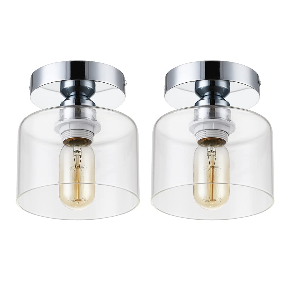 Photo 1 of 2 Pack Modern Semi Flush Mount Ceiling Light, Rustic Ceiling Light Fixture for Closet, Hallway, Kitchen, Dining Room, Hallway, Farmhouse Lighting, Chrome Finish, Clear Glass Shade, E26, 5.9 inch