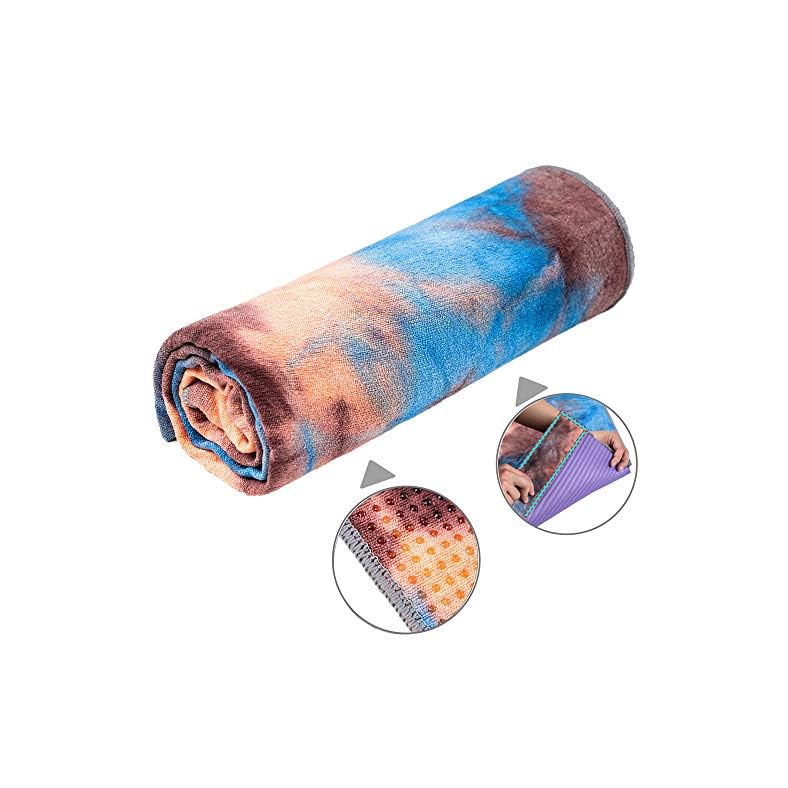 adorence Non Slip Yoga Towel (Upgraded PVC Grippies+Side Pockets
