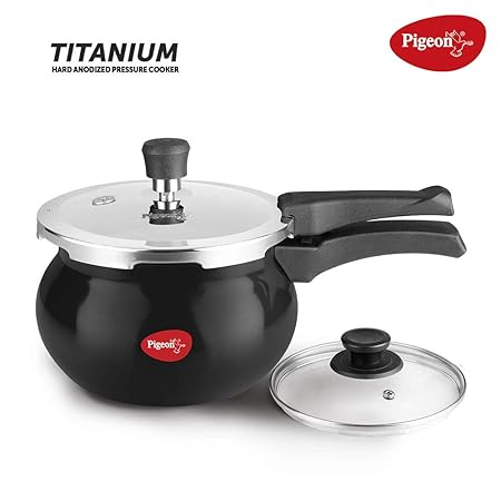 Pigeon by Stovekraft 12639 Titanium Hard Anodised Aluminium Handi Pressure Cooker, 3 Litres, Black