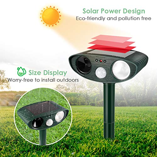Ultrasonic Dog Repellent, Solar Powered Waterproof PIR Sensor Repeller for Cats, Dogs and More