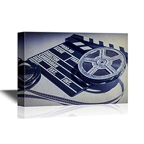 Vintage Filming Equipment Canvas Wall Art - Vintage Projector and The Clapperboard - Gallery Wrap Modern Home Art | Ready to Hang - 12x18 inches