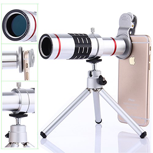 Camera Lens Kit,WMTGUBU 4 in 1 HD Universal Clip-On Phone 18X Optical Zoom Telephoto Lens+15X Super Macro Lens+0.6X Wide Angle Lens Tripod Phone Samsung Huawei Tablet PC Laptops (Silver)