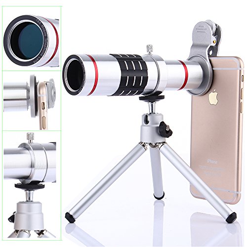 UPC 713965084212, Camera Lens kits,WMTGUBU 4 in 1 HD Universal Clip-On Phone 18X Optical Zoom Telephoto Lens+18X Super Macro Lens+0.6X Wide Angle Lens Tripod for iPhone Huawei Ipad Tablet PC Laptops(Silver)