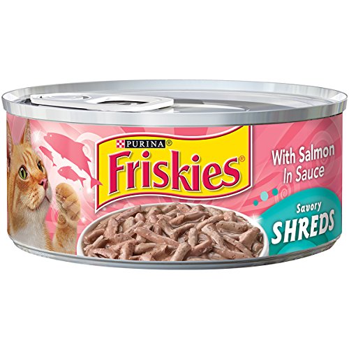 UPC 050000572014, Friskies Wet Cat Food, Savory Shreds, with Salmon in Sauce, 5.5-Ounce Can, Pack of 24