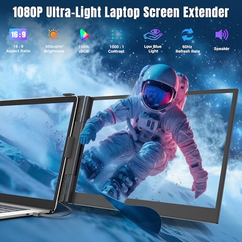 KEFEYA 14” Laptop Screen Extender, 100% sRGB FHD 1080P Portable Monitor for Laptop, Triple Screen Laptop Monitor Extender for 13–17.3" Laptops, Plug & Play for Windows/Mac/Android/Switch/PS5