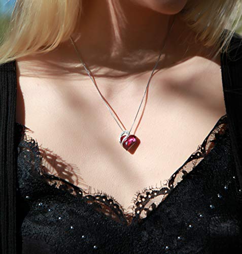 Leafael"Infinity Love" Heart Pendant Necklace Made with Swarovski Crystals Amethyst Dark Pink February Birthstone Jewelry Gifts for Women, Silver-tone, 18"+2", Presented by Miss New York