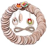 50 Pieces Natural Wood Slice Predrilled Holes Unfinished Wooden Discs with 33 Feet Jute Twine String for Helloween Christmas Easter Crafts Ornaments Gift Tags Party Wedding 2.36-2.75inch