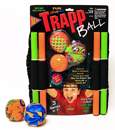 Fun Gripper ( Trapp Ball Net Game 3 -Games in One ! 2 - Trick Sport nets and 3 - Assorted Balls : BONUS (2) Extra Water Balls Included