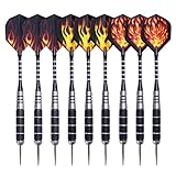 9 Pack Steel Tip Darts 23 Grams with Nonslip Iron Barrel and Aluminum Dart Shafts,Tip Dart Metal Darts with 3 Extra Flame Pattern Flight (9 pcs)
