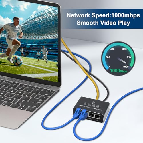 Multiprise RJ45,Switch Ethernet 1 à 4 1000Mbps,Répartiteur Ethernet Gigabit pour Les Ordinateurs, Les Concentrateurs, Les Routeurs | High Speed Fiber RJ45 Hub for Computers, Hubs, Routers