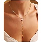 HABIKIP 14K Gold Plated Long Necklace for Women, Dainty Drop Lariat Necklaces, Gold Y-Shaped CZ Necklace Non Tarnish Trendy Simple Long Drop Cute Choker Necklaces Chain Valentine's Day Jewelry Gift