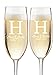 Personalized Champagne Toasting Flutes | Large Monogram Initial Design | Set of 2 | Custom Engraved Wedding Glasses for Bride, Groom Couple with Monogram, Names and Date