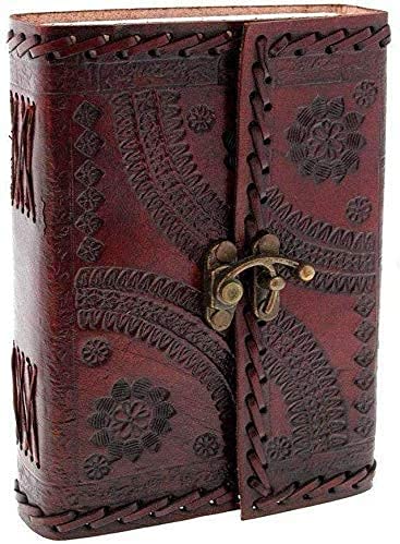 Lovely Craft Handmade Leather Journal Bound with Lock for Men Women Blank Paper Notebook Writing in Diary (Hand Embossed) 7 inch