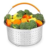 Instant Pot Accessories 6 or 8 qt Steamer Basket, Aiduy Stainless Steel Strainer Steamer Insert Vegetable Steamer Basket Egg Rack Stand with Premium Silicone Handle for Pressure Cooker and Pots