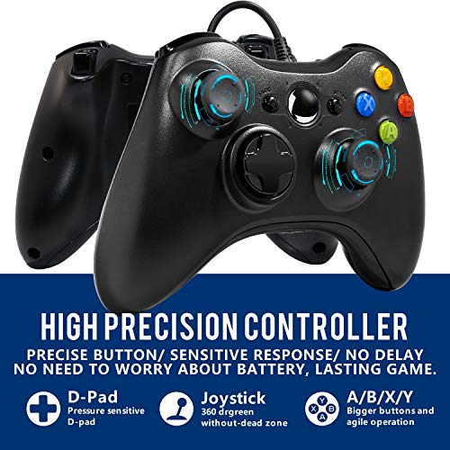 Medvoe Wired Controller for Xbox 360, 7.2 Ft USB Wired Gamepad Joystick Game Remote with Dual-Vibration Turbo, Trigger Buttons for Xbox360, Xbox 360 Slim and PC Windows 7,8,10 - Black