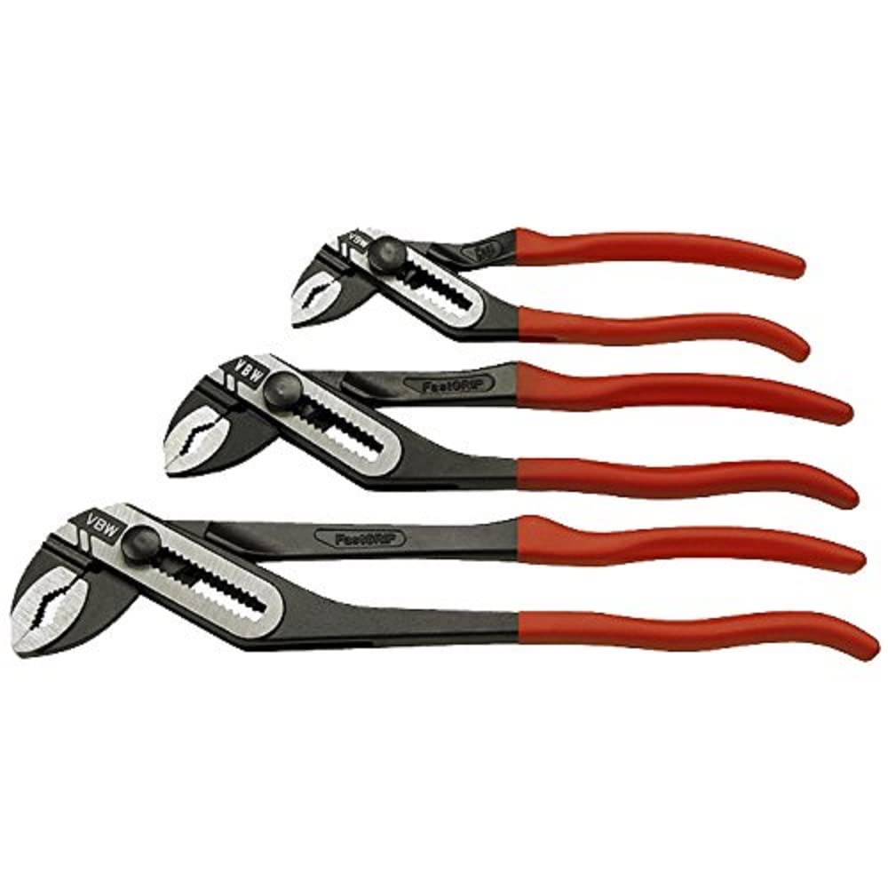 VBW 182900 Dip Coating Insulated "Fast Grip" Water Pump Burnished Wrench, Red/Black, 160 mm, Set of 3 Piece