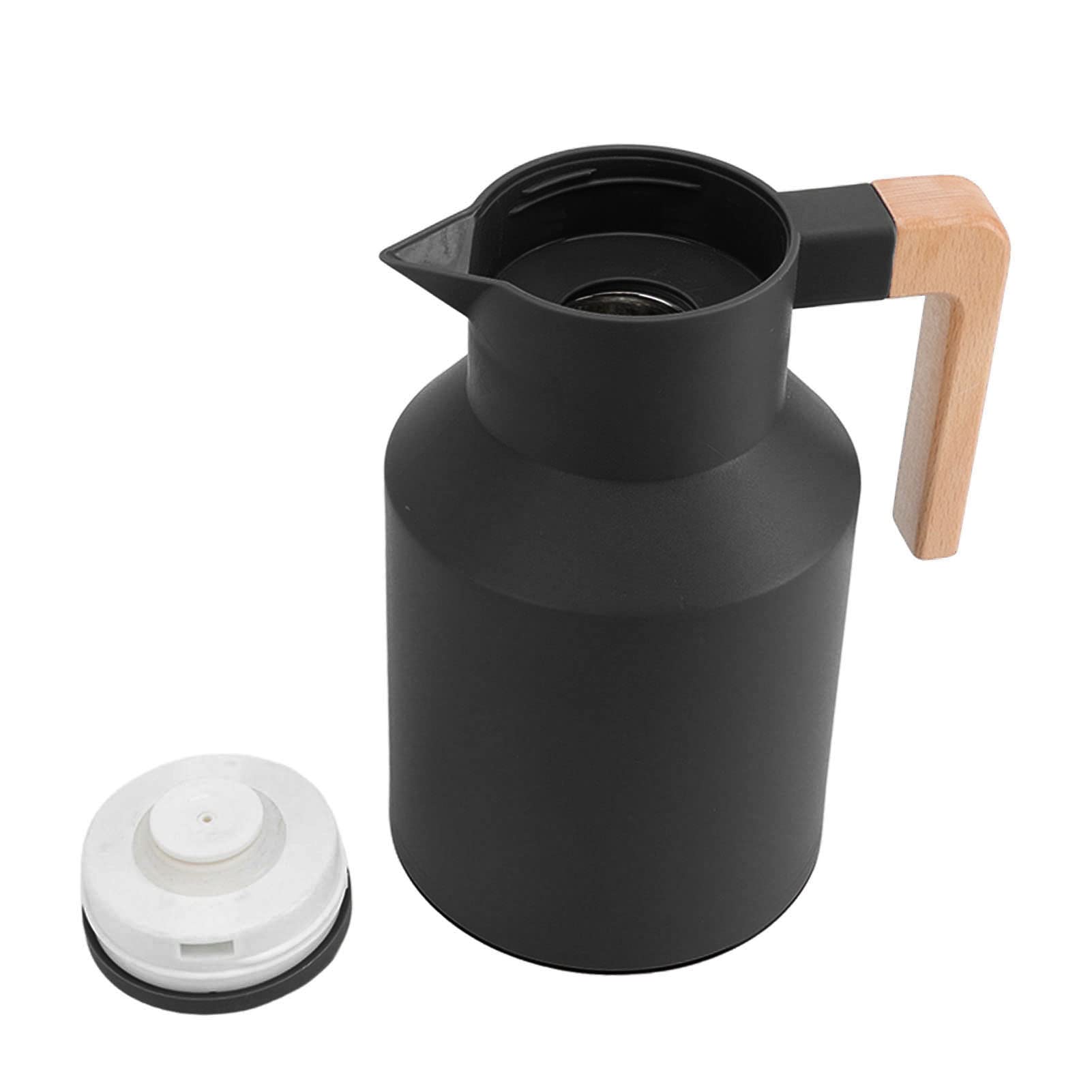 1000ml Double Wall Vacuum Thermal Coffee Carafe, Heat Retention Beverage Dispenser with Wood Handle, Hot & Cold Drink Flask for Home Office