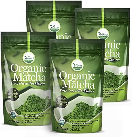 4 Pack uVernal WellBeing Organic Matcha Green Tea Powder - 100% Pure Matcha (No Sugar Added - Unsweetened Pure Green Tea - No Coloring Added Like Others) 4 oz