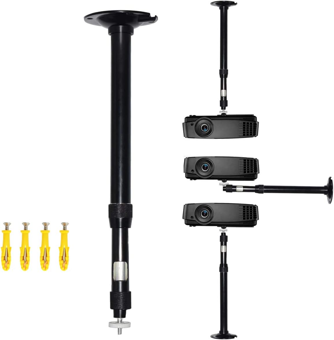 Projector Ceiling Mount Height Extendable 14-23.7 in / 37-60 cm 360° Adjustable Video Projector Wall Mount Projectors Bracket Black for Projector CCTV DVR Camera: Electronics